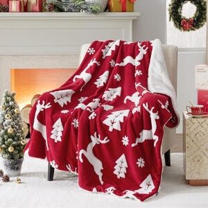 Festive Red and White Holiday Throw Blanket